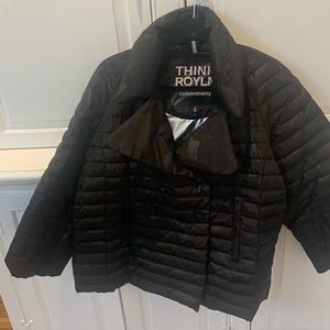Think royln 3/4 sleeve puffer pea coat black faint camo detail size medium